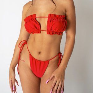 Red Ruched Bikini Set